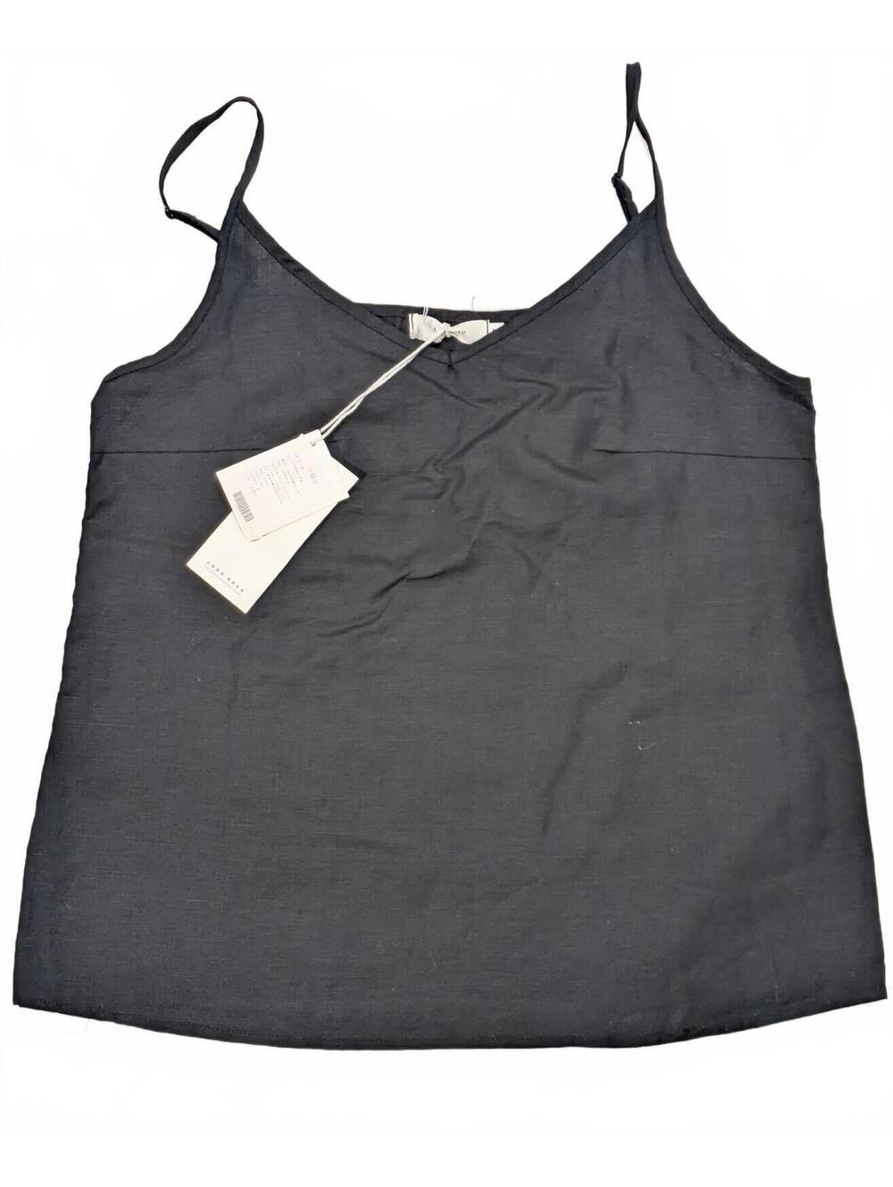 NWT Amazhiyu Black Boxy Linen Tank Top with Adjustable Straps Medium